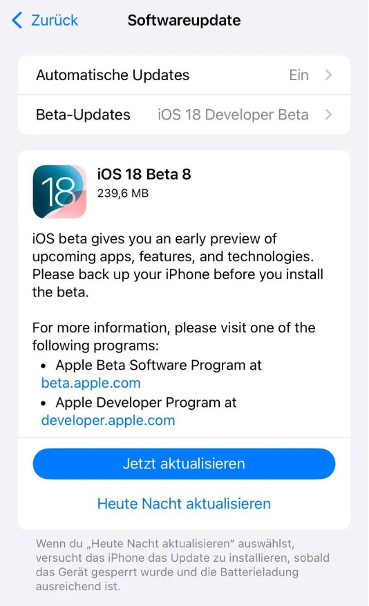 平和苹果手机维修分享苹果 iOS / iPadOS 18 开发者预览版 Beta 8 发布 