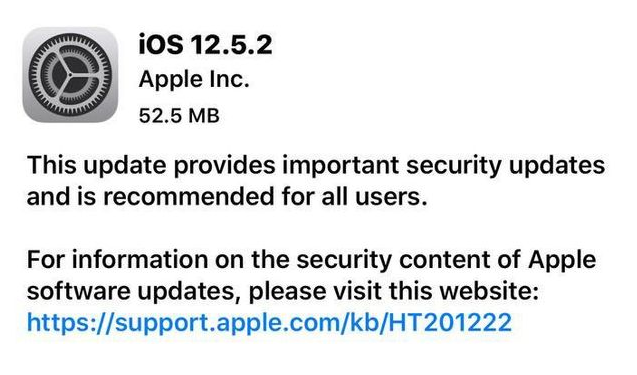 平和苹果手机维修分享iOS12.5.2发布，建议所有老苹果用户安装 
